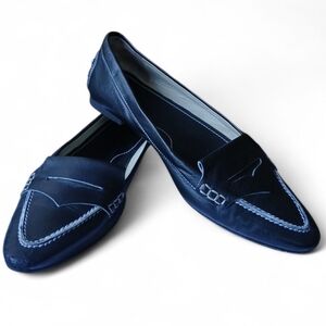 TOD's Black Leather Gromino Pointed Toe Penny Loafer Flats Sz 7 (37EU)